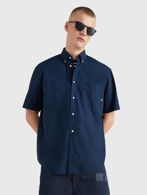 23新款春夏男装纯棉休闲通勤尖角扣纯色短袖衬衫MW0MW30901