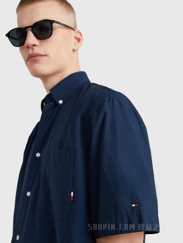 23新款春夏男装纯棉休闲通勤尖角扣纯色短袖衬衫MW0MW30901