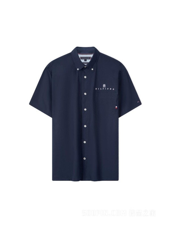 23新款春夏男装纯棉府绸简约刺绣尖角扣短袖衬衫MW0MW30093