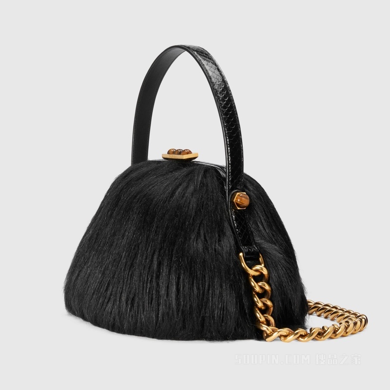 Gucci Hydra系列蟒蛇皮手提包 黑色