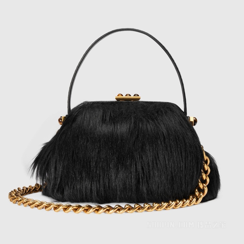 Gucci Hydra系列蟒蛇皮手提包 黑色