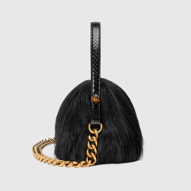 Gucci Hydra系列蟒蛇皮手提包 黑色