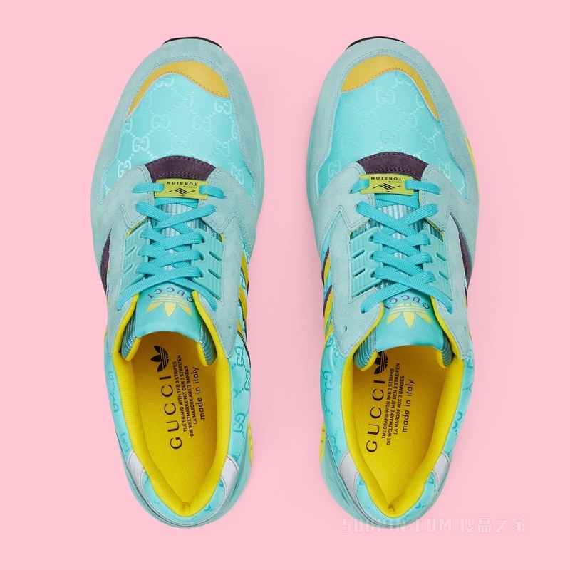 adidas x Gucci联名系列男士ZX8000运动鞋 碧绿色GG帆布