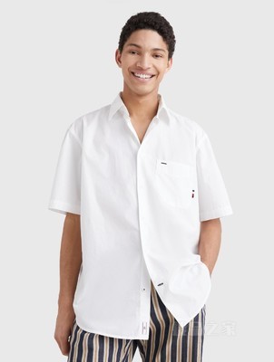 23新款春夏男装纯棉休闲通勤尖角扣纯色短袖衬衫MW0MW30901