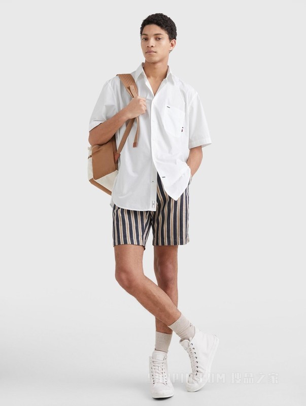23新款春夏男装纯棉休闲通勤尖角扣纯色短袖衬衫MW0MW30901