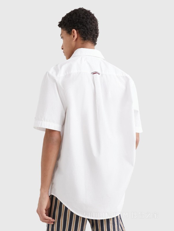 23新款春夏男装纯棉休闲通勤尖角扣纯色短袖衬衫MW0MW30901