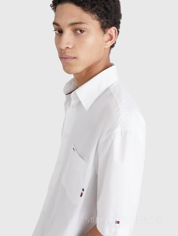 23新款春夏男装纯棉休闲通勤尖角扣纯色短袖衬衫MW0MW30901