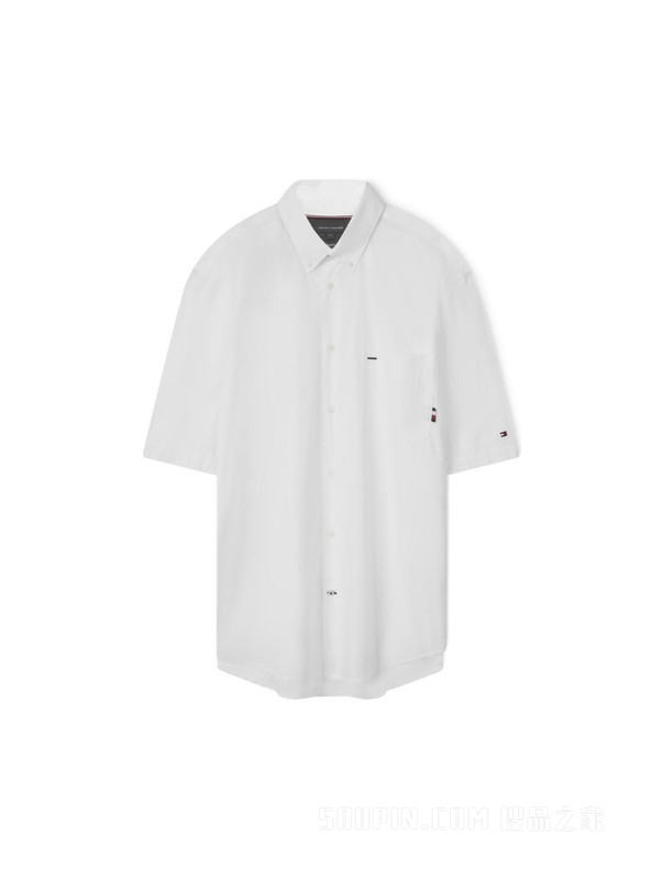 23新款春夏男装纯棉休闲通勤尖角扣纯色短袖衬衫MW0MW30901