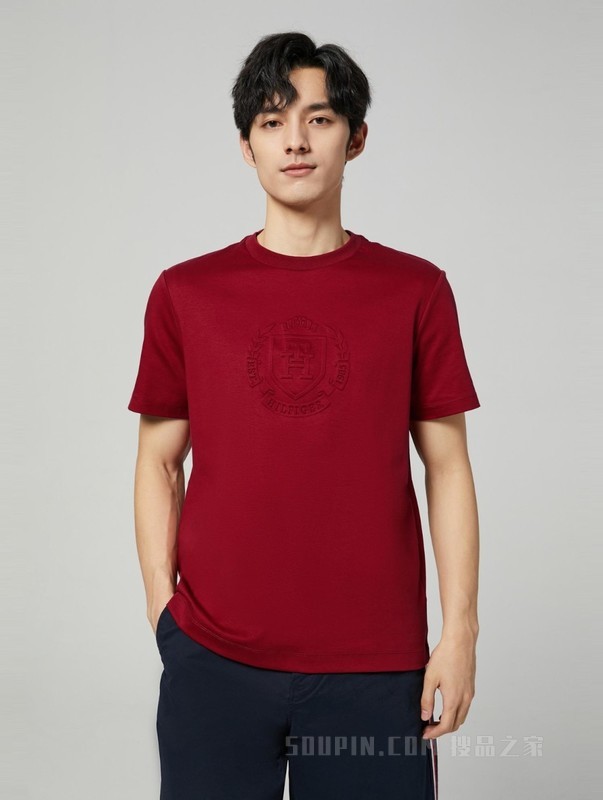 23新款春夏男装简约浮雕压纹LOGO打底圆领短袖T恤29381