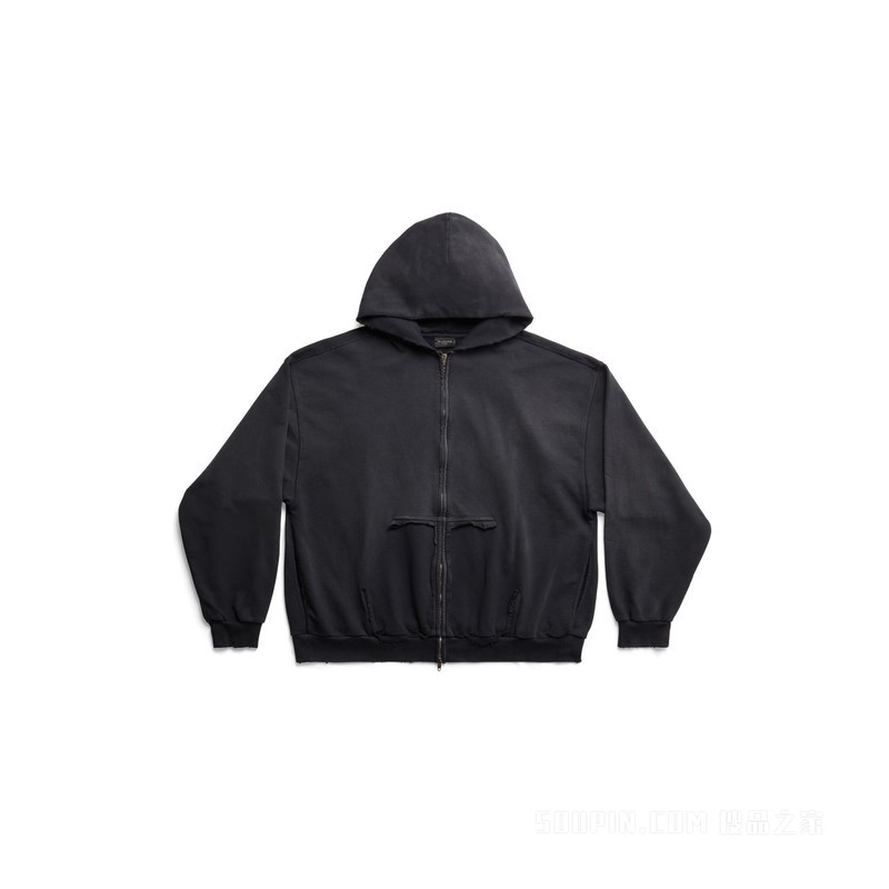 TAPE TYPE RIPPED POCKET 大号版型拉链连帽卫衣