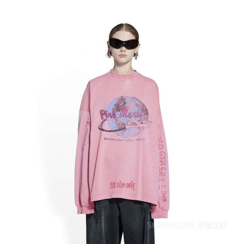 BALENCIAGA MUSIC PINK MARTINI OVERSIZED长袖T恤