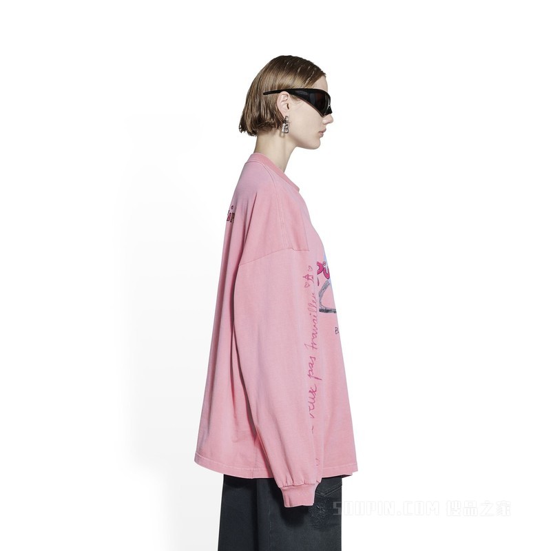 BALENCIAGA MUSIC PINK MARTINI OVERSIZED长袖T恤