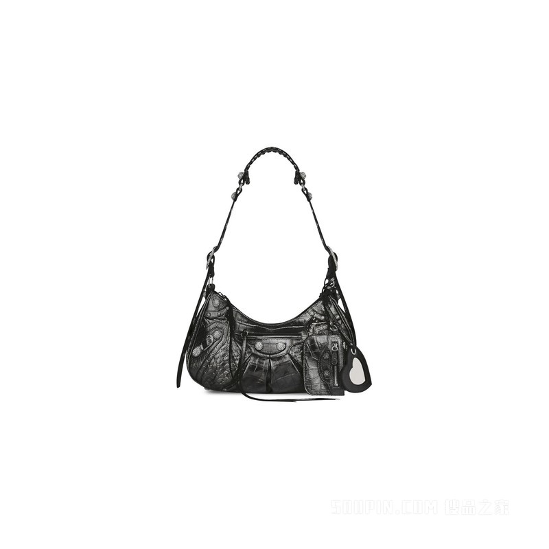 LE CAGOLE 小号金属光泽鳄鱼纹压纹镶莱茵石单肩包