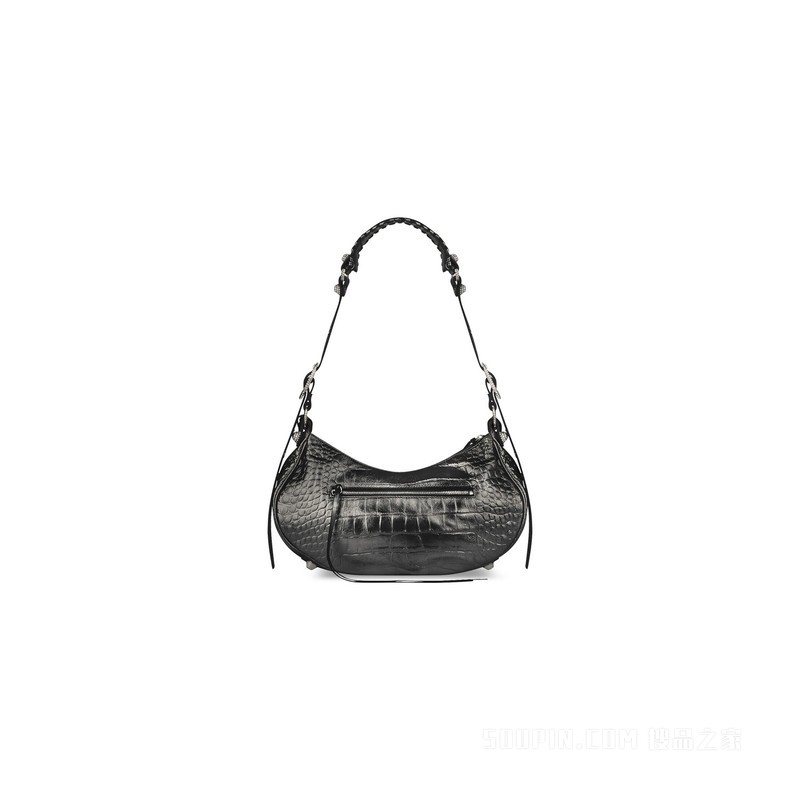 LE CAGOLE 小号金属光泽鳄鱼纹压纹镶莱茵石单肩包