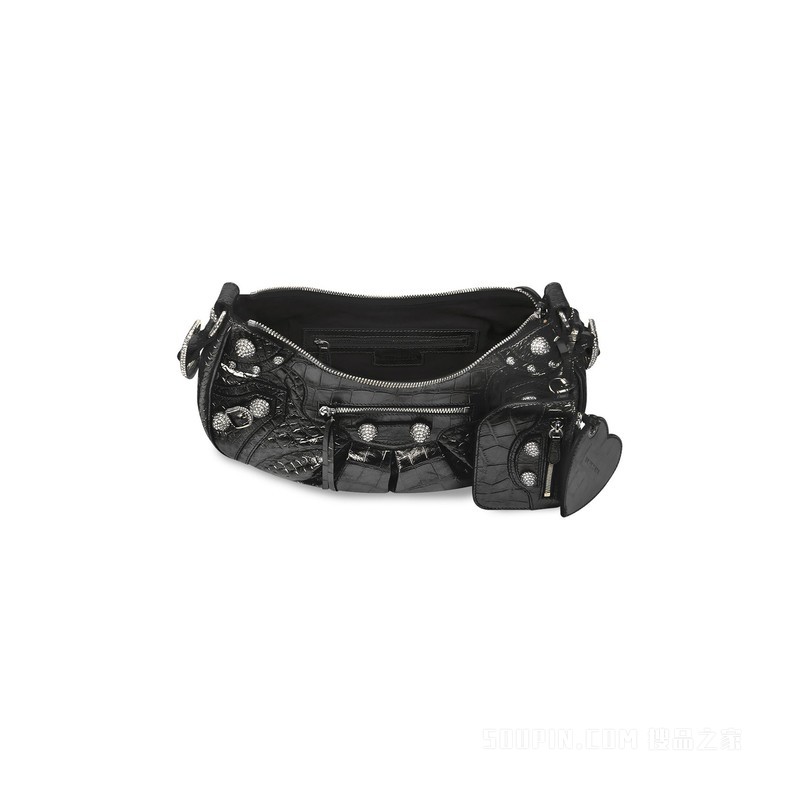 LE CAGOLE 小号金属光泽鳄鱼纹压纹镶莱茵石单肩包