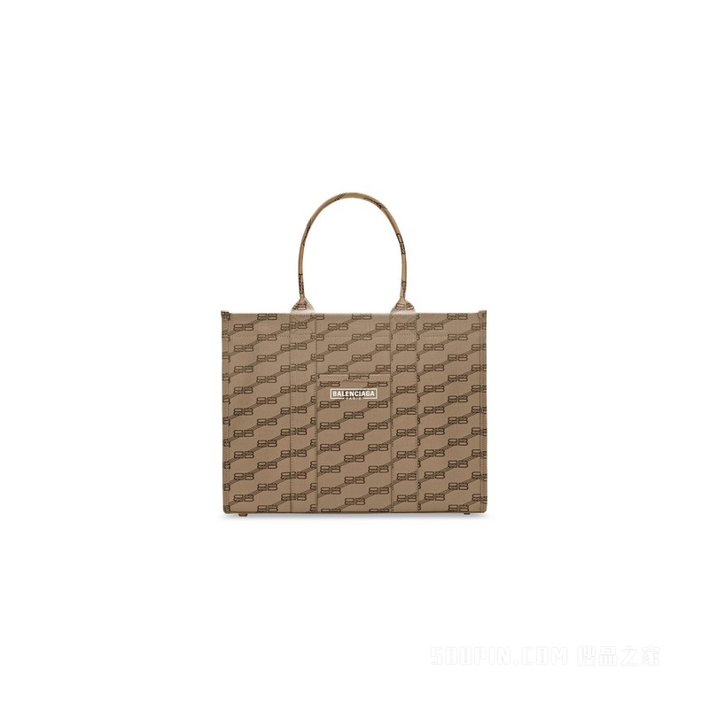 BB MONOGRAM HARDWARE中号涂层帆布托特包