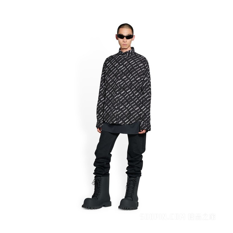 LOGOMANIA ALL OVER 男士大号版型长袖衬衫
