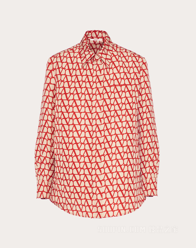 V标志印花罗缎超大廓形衬衫