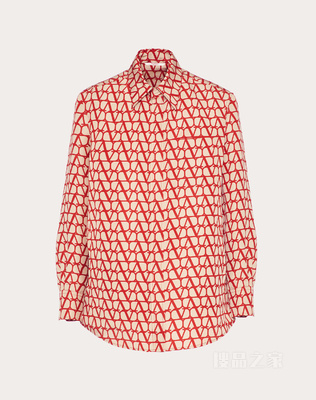 V标志印花罗缎超大廓形衬衫