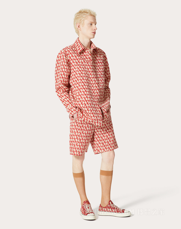 V标志印花罗缎超大廓形衬衫