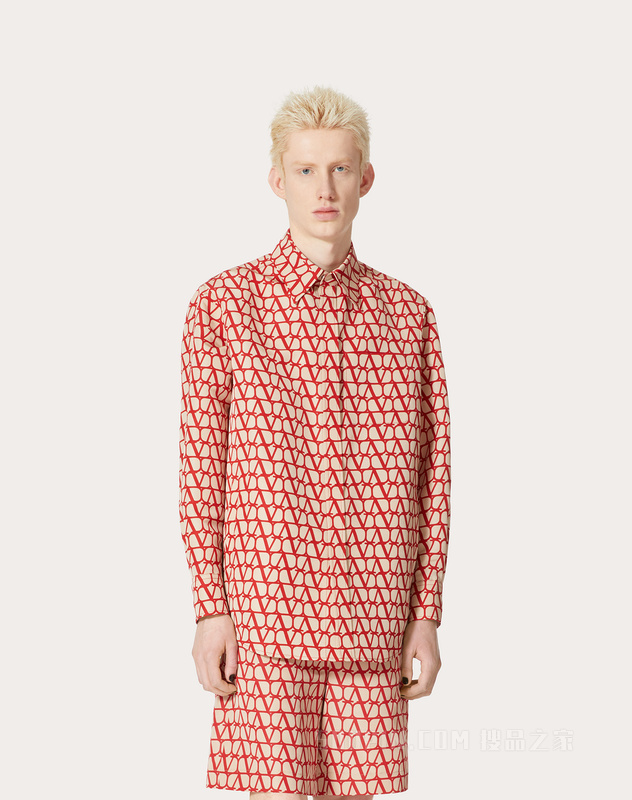 V标志印花罗缎超大廓形衬衫