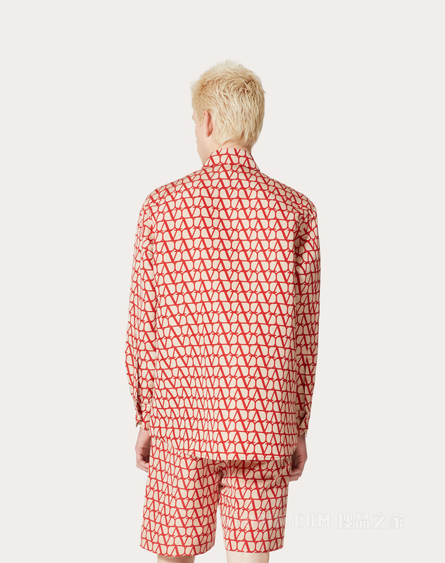 V标志印花罗缎超大廓形衬衫