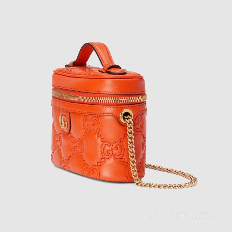 GG Matelassé迷你手提包 橙色皮革