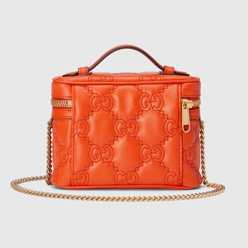 GG Matelassé迷你手提包 橙色皮革