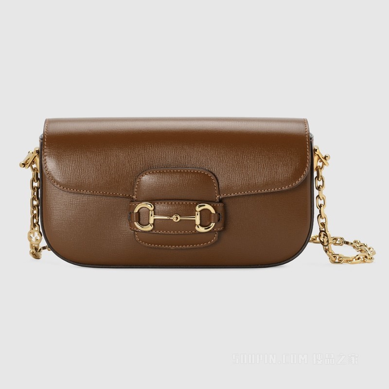 Gucci Horsebit 1955系列小号肩背包 棕色皮革