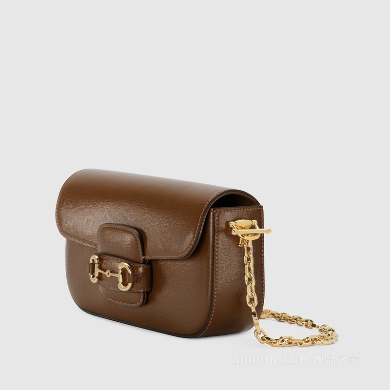 Gucci Horsebit 1955系列小号肩背包 棕色皮革