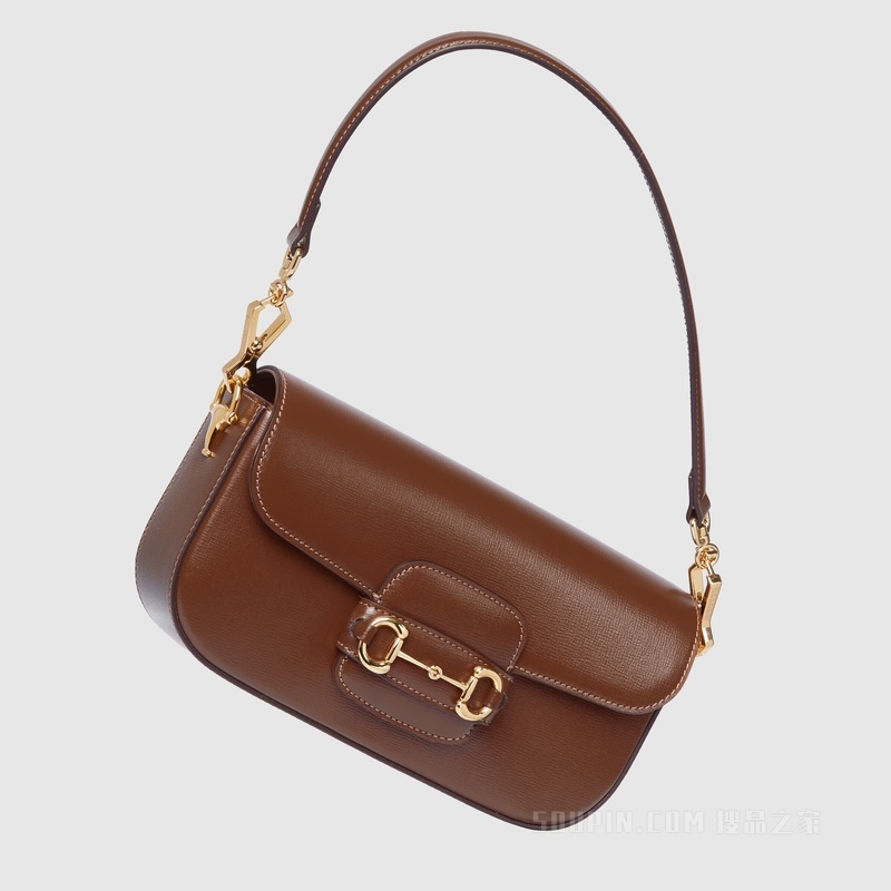 Gucci Horsebit 1955系列小号肩背包 棕色皮革
