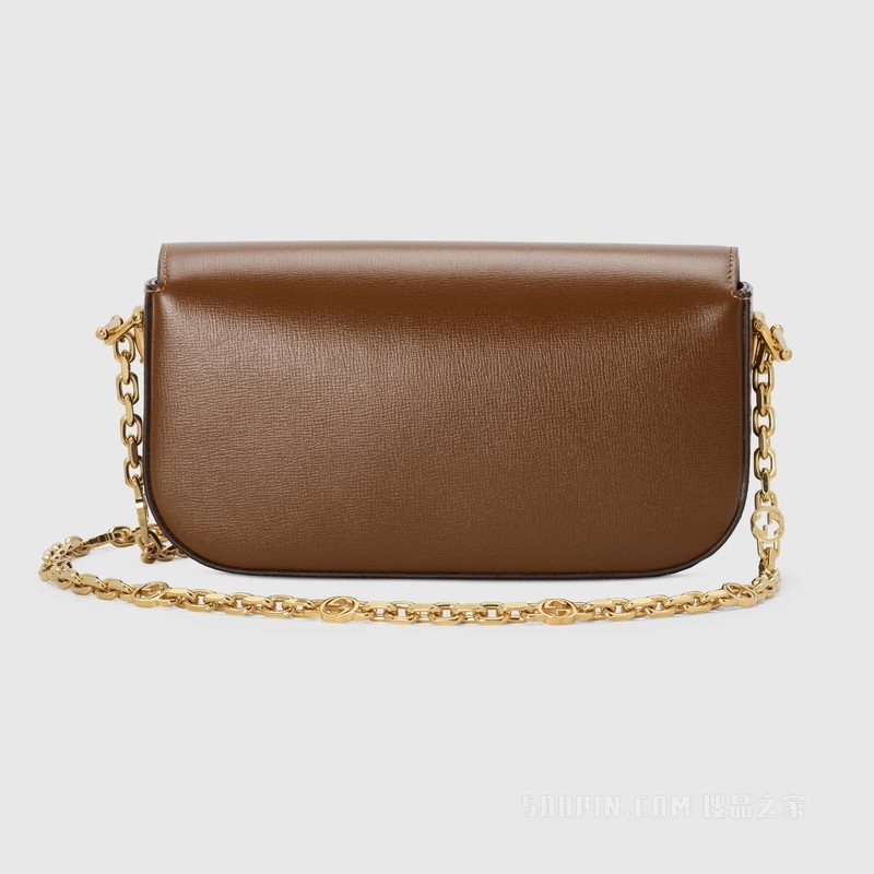 Gucci Horsebit 1955系列小号肩背包 棕色皮革