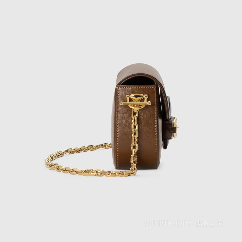 Gucci Horsebit 1955系列小号肩背包 棕色皮革