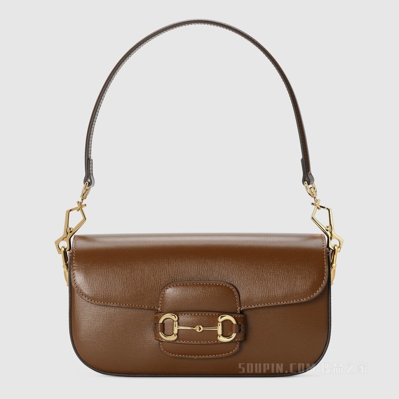 Gucci Horsebit 1955系列小号肩背包 棕色皮革