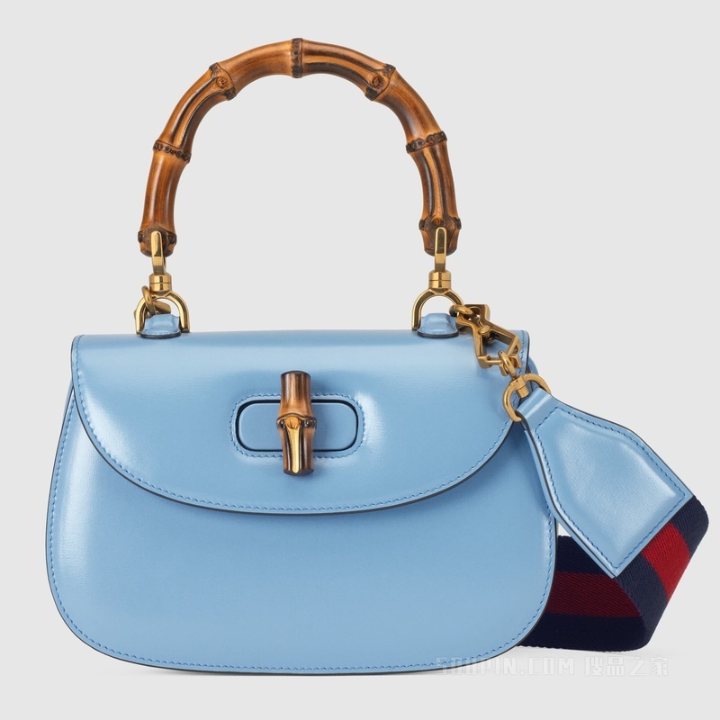 Gucci Bamboo 1947 小号手提包 蓝色皮革