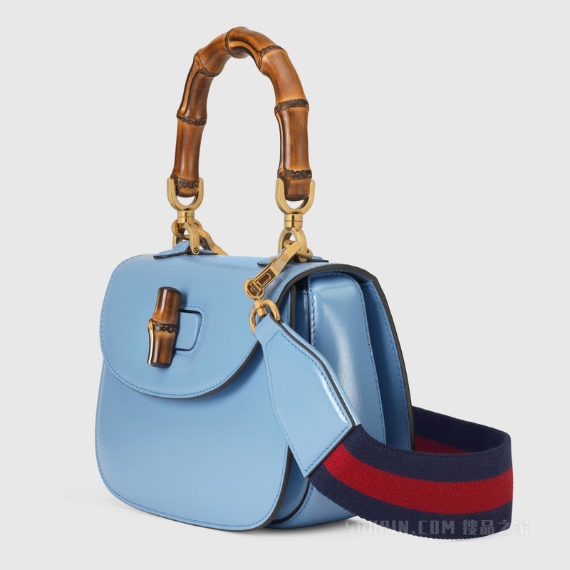 Gucci Bamboo 1947 小号手提包 蓝色皮革