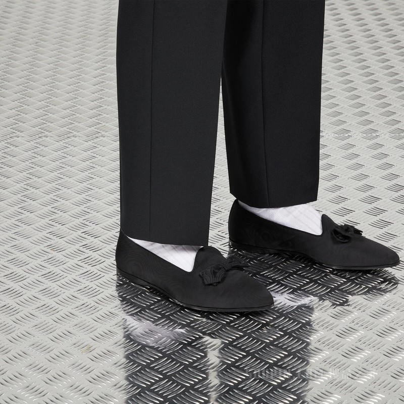 男士饰蝴蝶结乐福鞋 黑色云纹面料