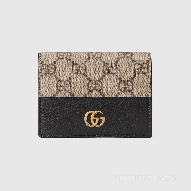 GG Marmont系列卡包 黑色皮革和GG Supreme帆布