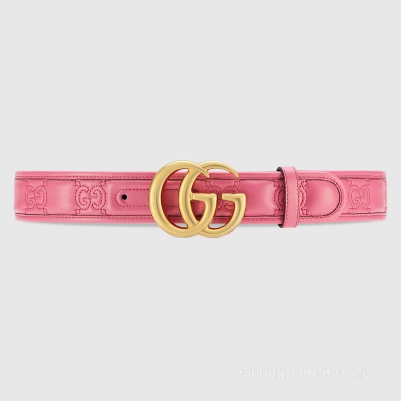 GG Marmont系列Matelassé宽版腰带 粉色皮革
