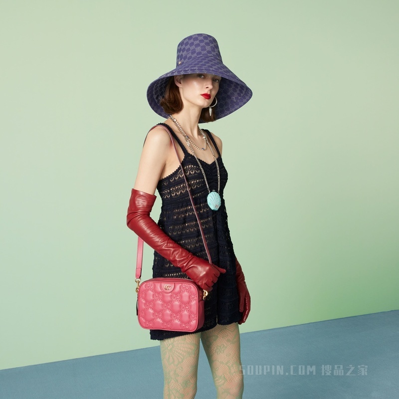 GG Matelassé小号手袋 粉色皮革