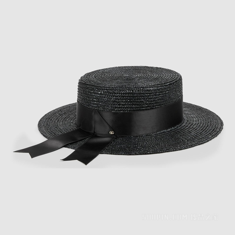 饰蝴蝶结草编帽 黑色