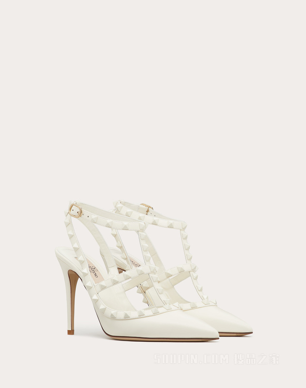 ROCKSTUD 同色铆钉系带高跟鞋（鞋跟高 10 厘米）