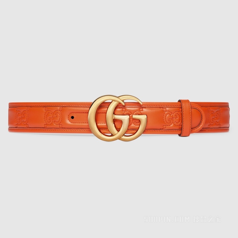 GG Marmont系列Matelassé宽版腰带 橙色皮革