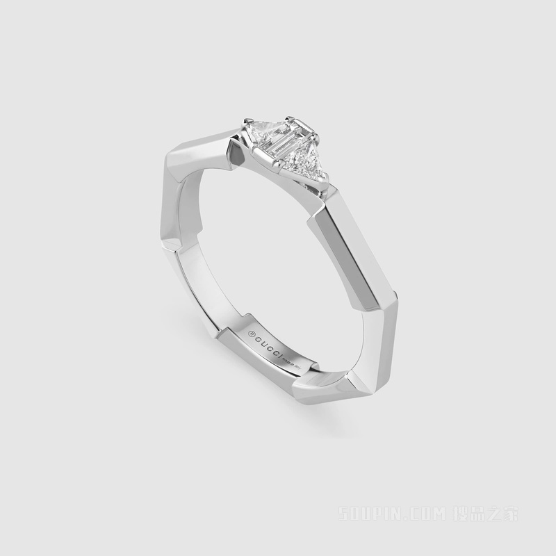 Gucci Link to Love系列长阶梯形切割钻石戒指 18K白金
