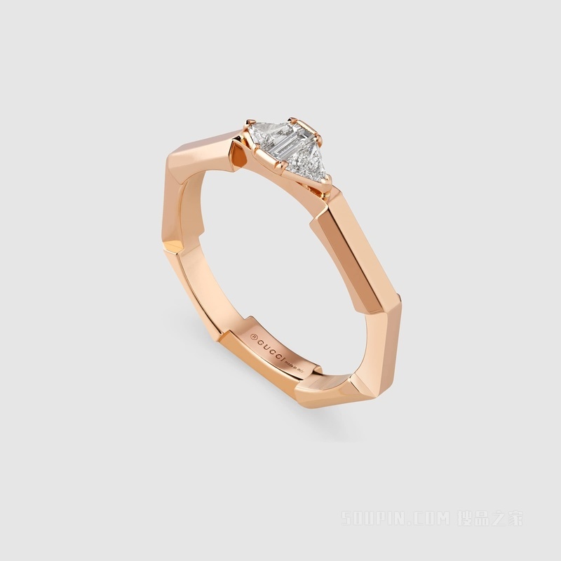 Gucci Link to Love系列长阶梯形切割钻石戒指 18K玫瑰金