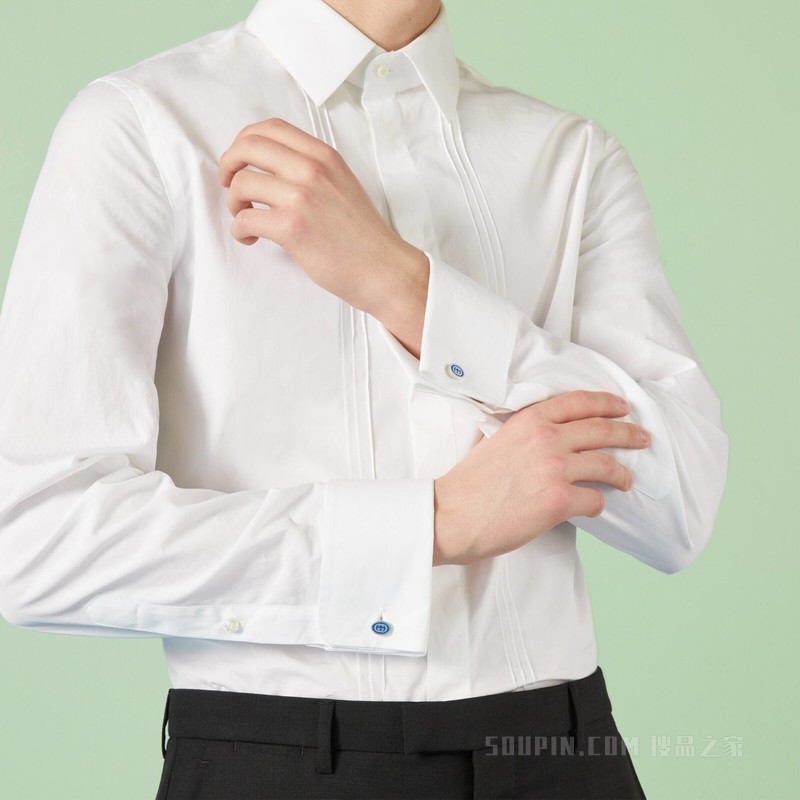 互扣式双G珐琅袖扣 925银