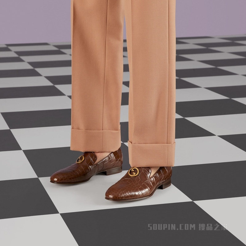 男士鳄鱼皮乐福鞋 棕色