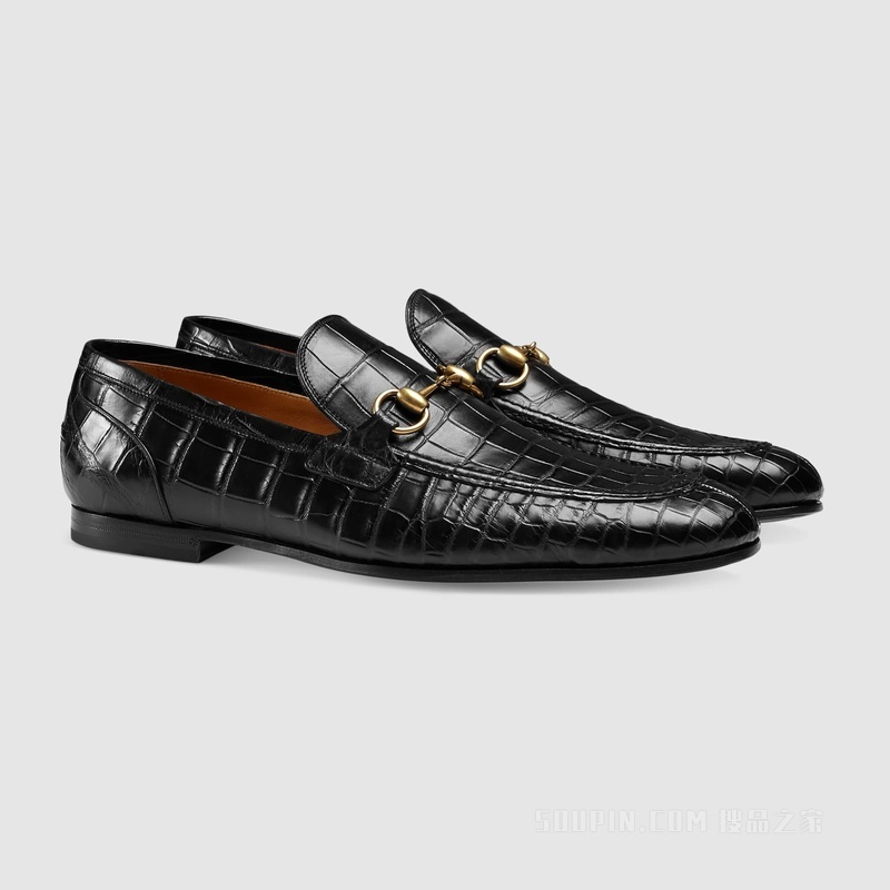 Gucci Jordaan系列男士鳄鱼皮乐福鞋 黑色