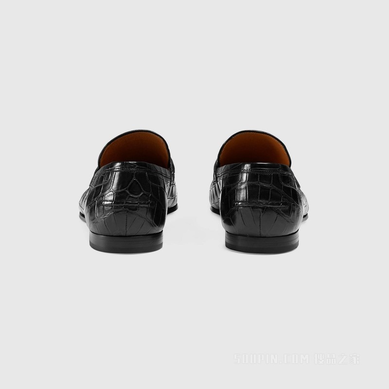 Gucci Jordaan系列男士鳄鱼皮乐福鞋 黑色