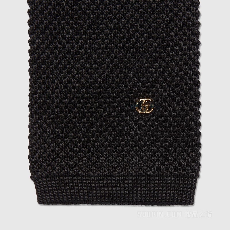 针织真丝双G领带 黑色